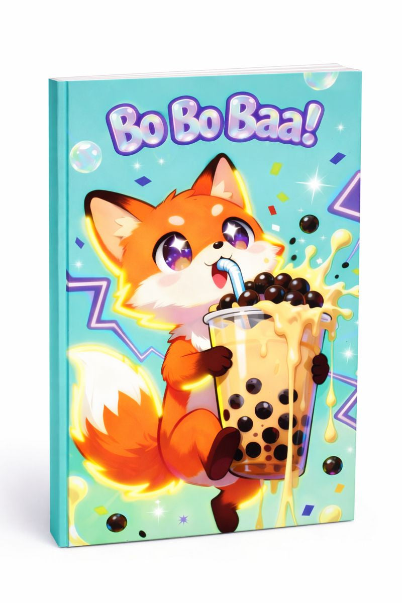 BoBo Baa! Bubble Tea Notebook – Kawaii Fox Lined Journal, Cute Stationery Gift