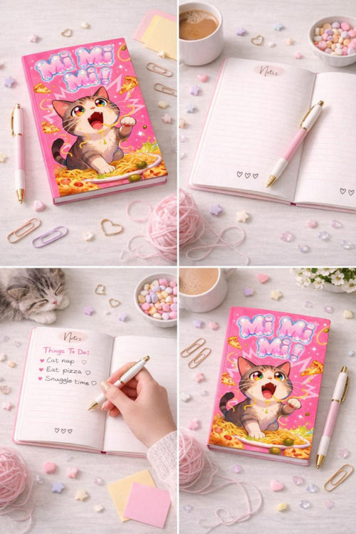 Cute Kawaii Cat Notebook – Mi Mi Mi Pink Aesthetic Journal for Writing, School Notes & Journaling
