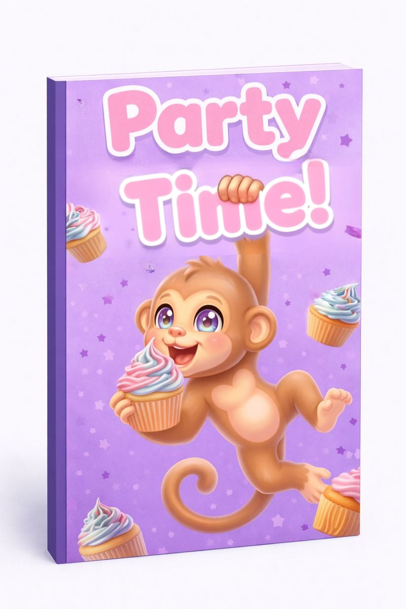 Party Time Monkey Notebook - Kawaii Monkey Lined Journal, Cute Stationery Gift