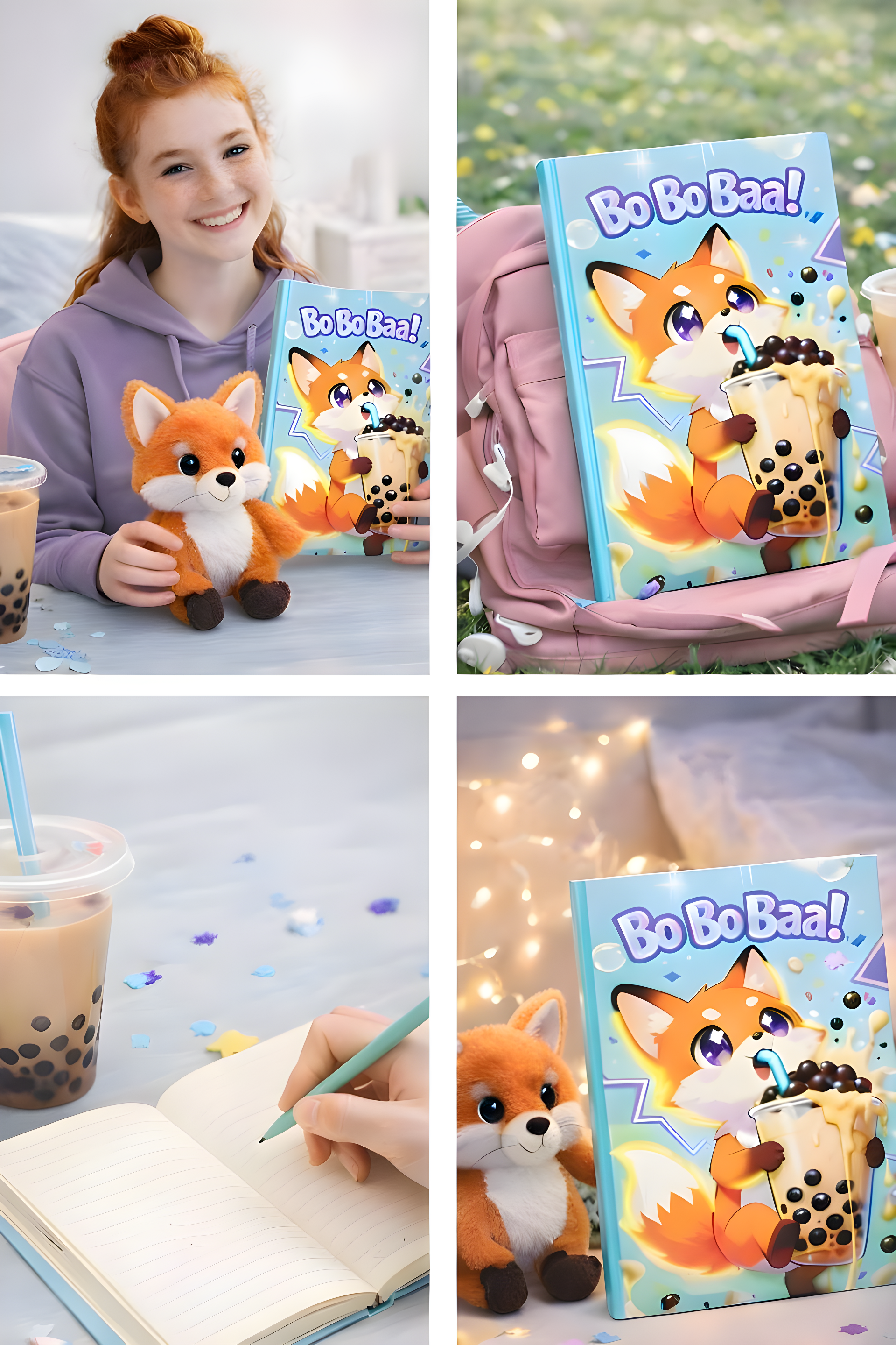 BoBo Baa! Bubble Tea Notebook – Kawaii Fox Lined Journal, Cute Stationery Gift